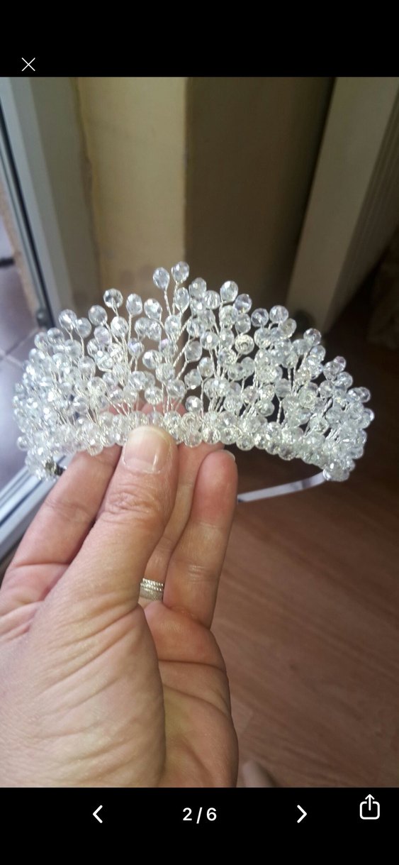 Boncuk İşlemeli Modern Beyaz Gelin Tacı - Görsel 3