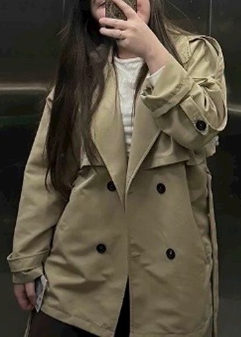 Bej Midi Kadın Trençkot Kemerli - Görsel 2