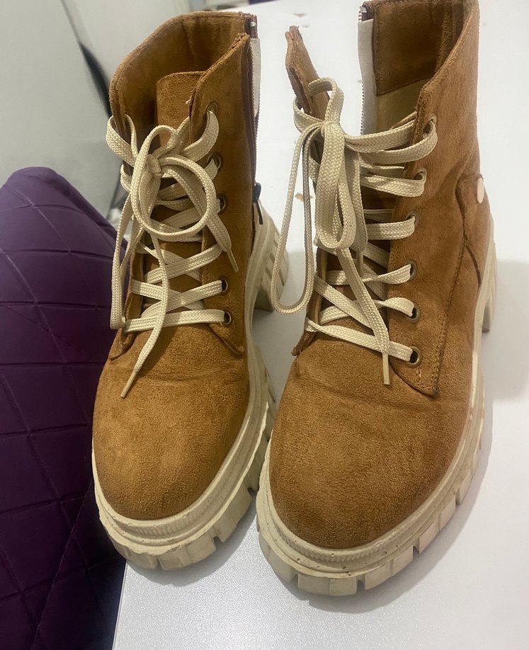 Bej Süet Kadın Platform Topuklu Bağcıklı Bot - Görsel 3