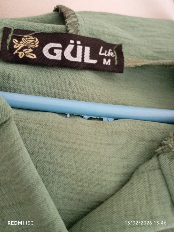 Uzun Kollu Düğmeli Yeşil Keten Tunik - Görsel 5