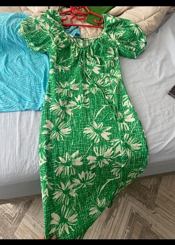 Yeşil Bohem Kısa Kollu Uzun Elbise - Görsel 2