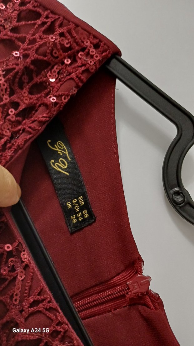 Bordo Uzun Kollu Nakışlı Abiye Elbise - Görsel 3