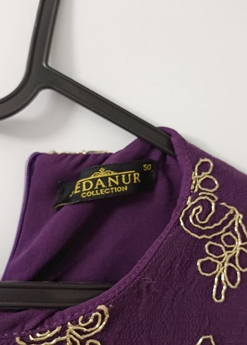 Nakışlı Mor Uzun Abiye Elbise - Görsel 4