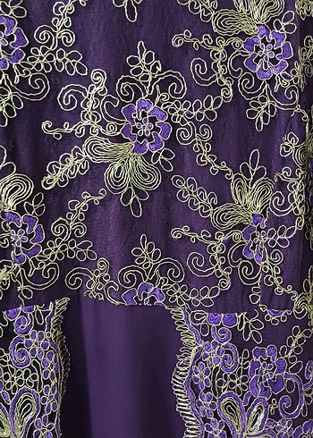 Nakışlı Mor Uzun Abiye Elbise - Görsel 3