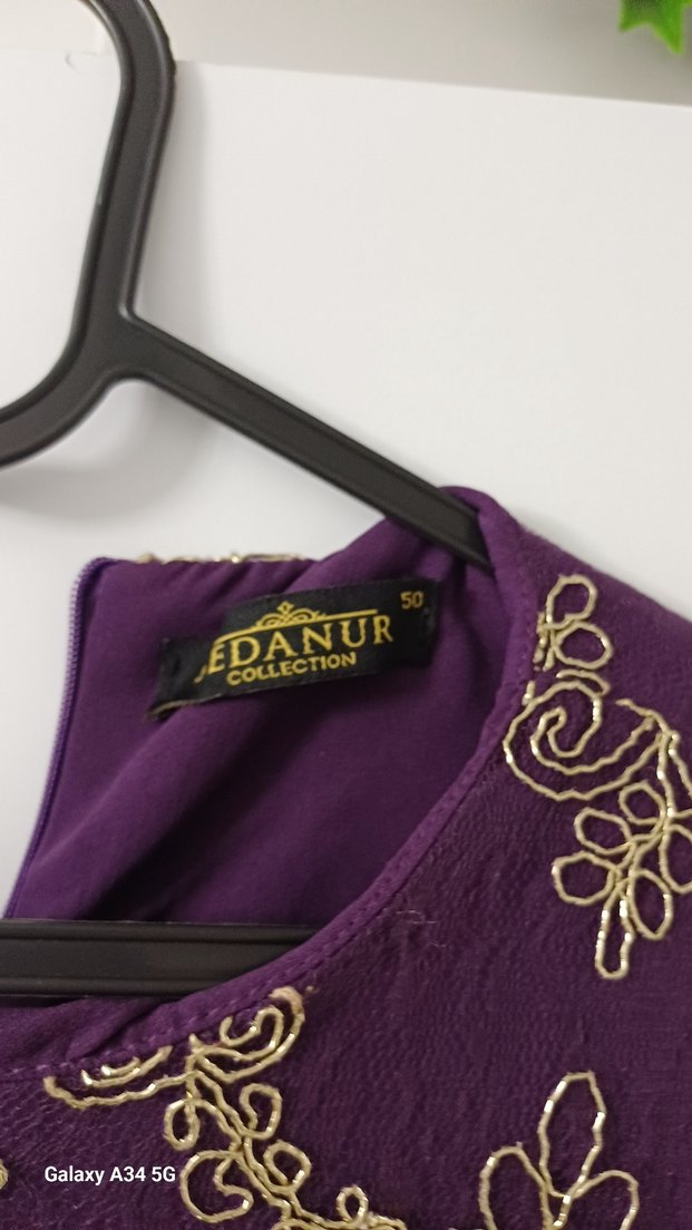 Nakışlı Mor Uzun Abiye Elbise - Görsel 4