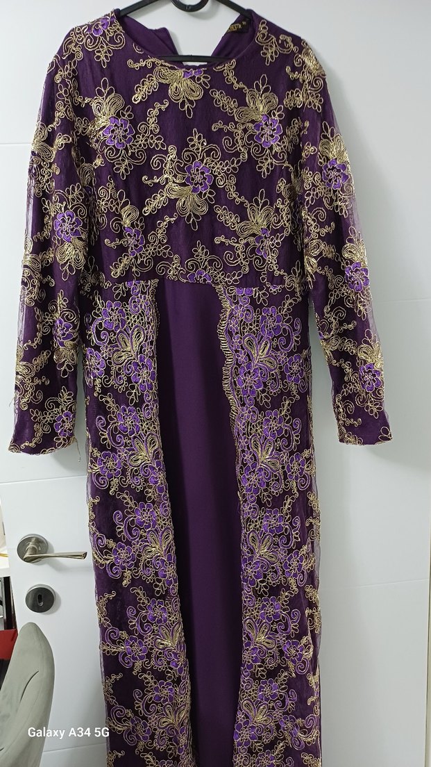 Nakışlı Mor Uzun Abiye Elbise - Görsel 2