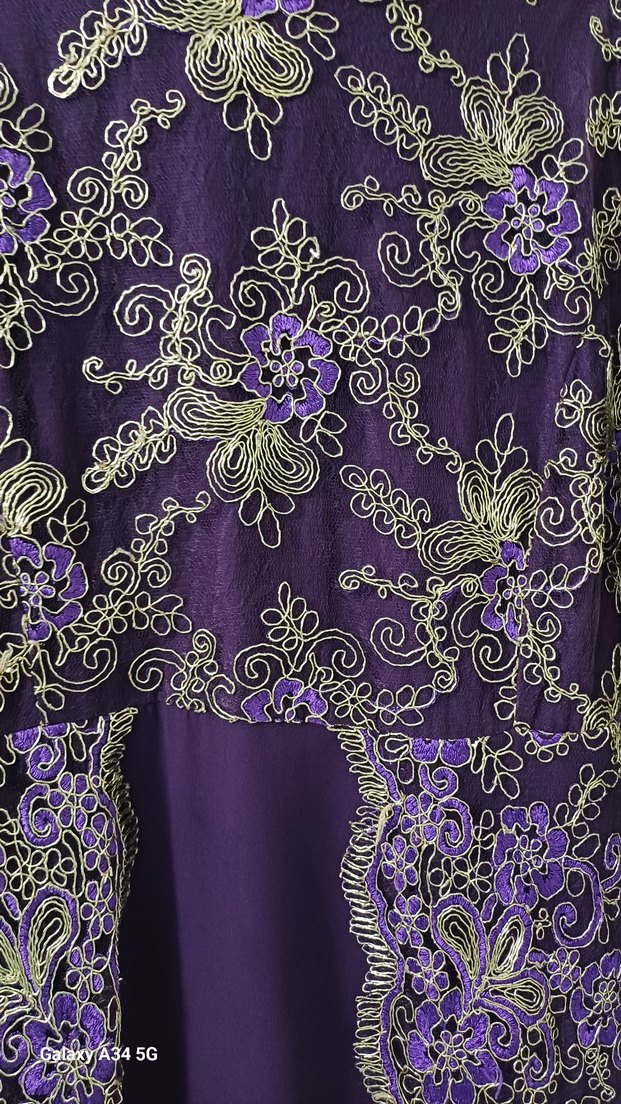 Nakışlı Mor Uzun Abiye Elbise - Görsel 3