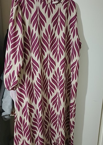 Bordo Desenli V Yaka Uzun Kadın Elbise - Görsel 2