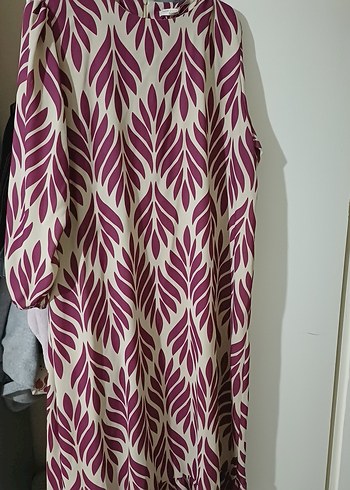 Bordo Desenli V Yaka Uzun Kadın Elbise - Görsel 3