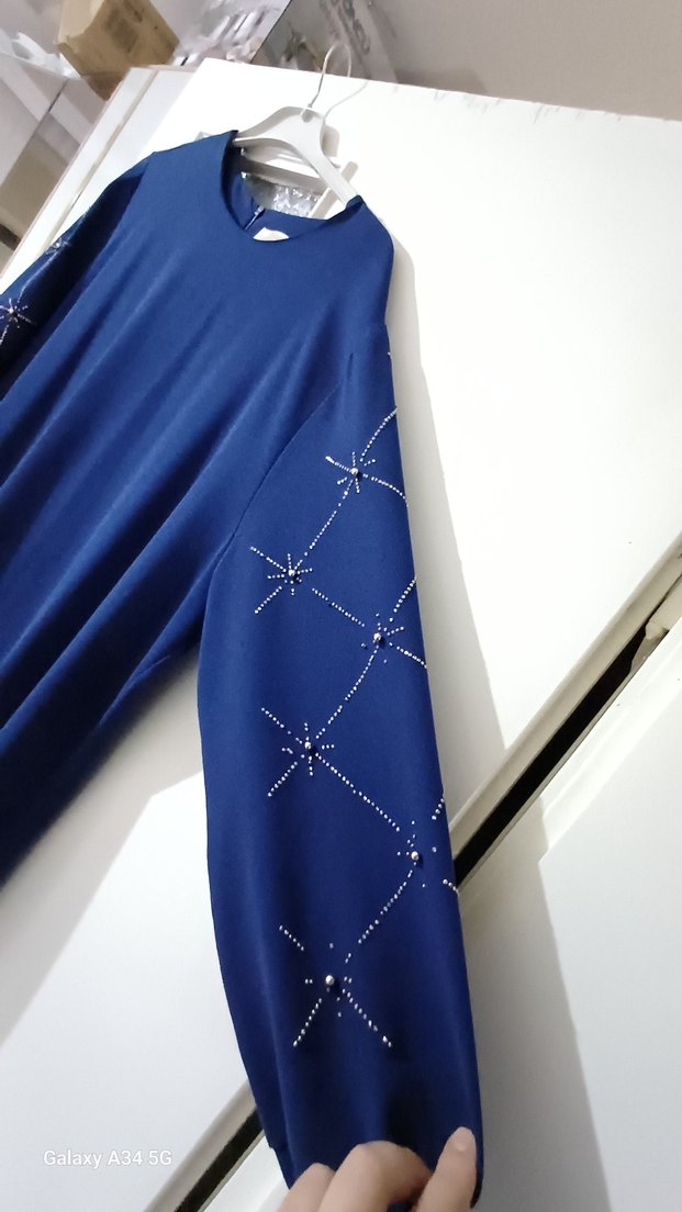 Kadın Mavi Uzun Salaş Elbise - Görsel 2