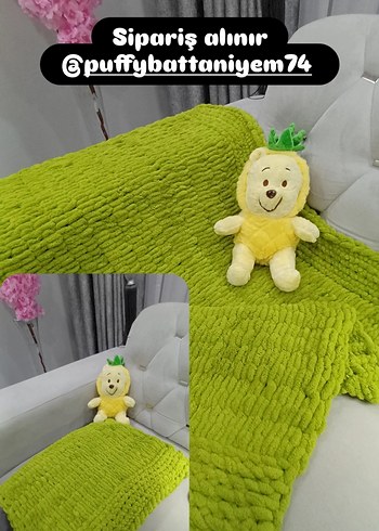 puffy Nakışlı Yeşil Örgü Çocuk Battaniyesi - Görsel 3