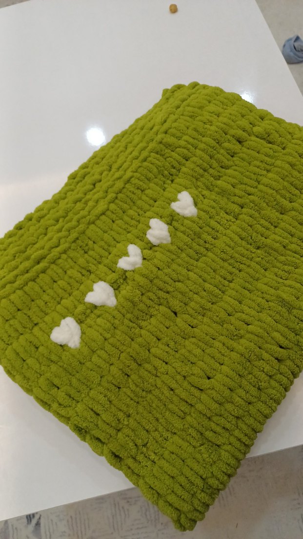 puffy Nakışlı Yeşil Örgü Çocuk Battaniyesi - Görsel 2