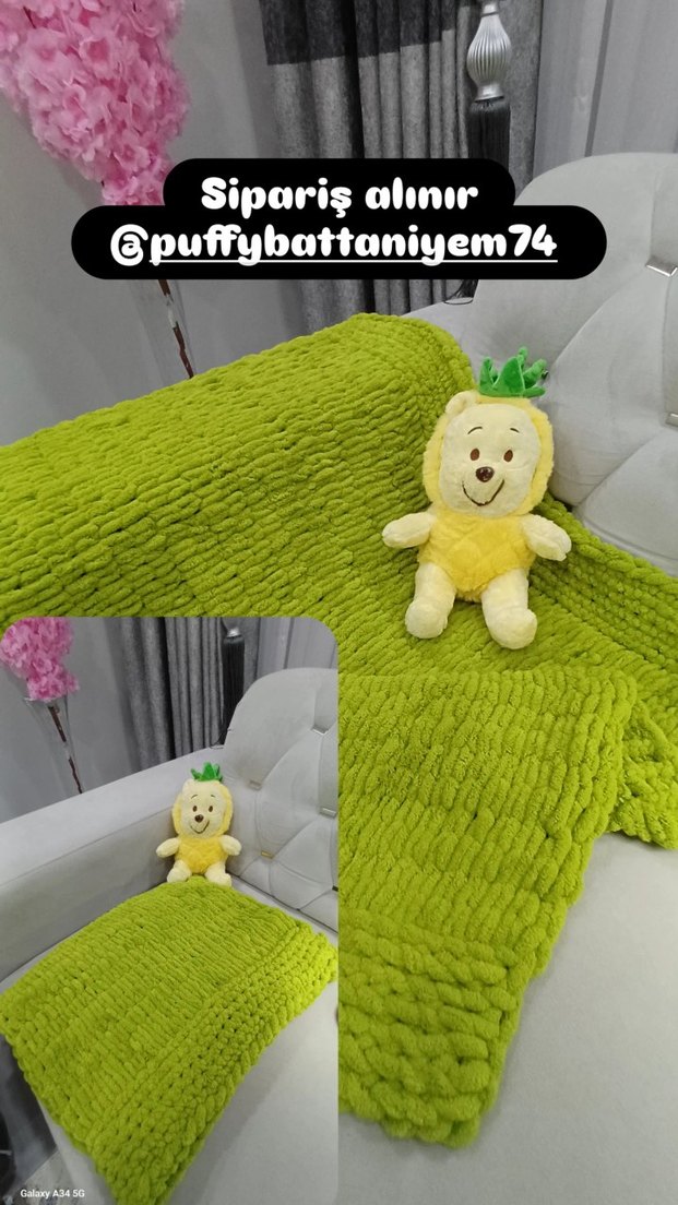puffy Nakışlı Yeşil Örgü Çocuk Battaniyesi - Görsel 3