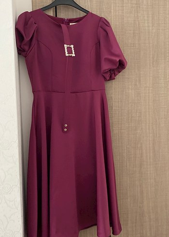 Bordo Modern Klasik Midi Elbise