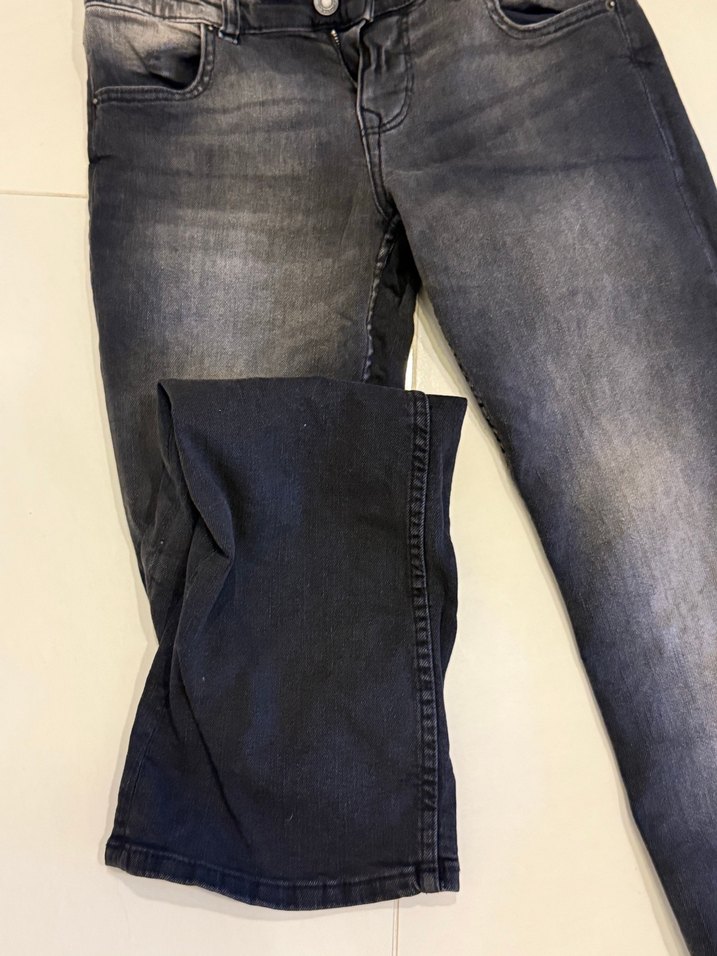 Düğmeli Gri Kadın Denim Pantolon - Görsel 2