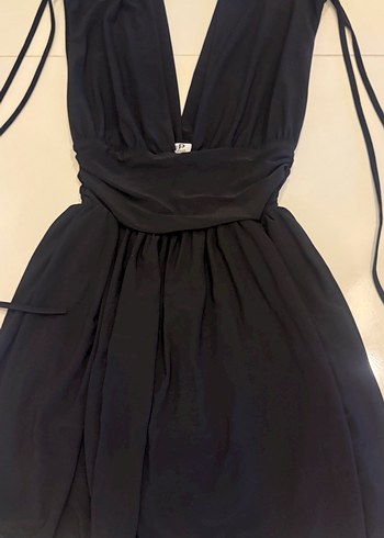 Siyah Uzun V Yaka Drapeli Abiye Elbise - Görsel 2