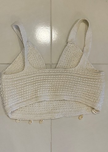 Beyaz Örgü Bohem Mini Büstiyer - Görsel 2