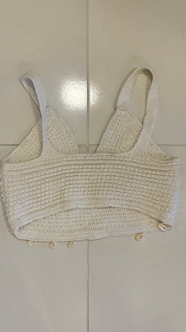 Beyaz Örgü Bohem Mini Büstiyer - Görsel 2