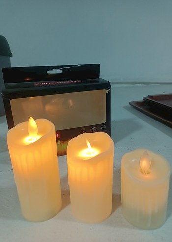 Beyaz LED Işıklı Mum Seti