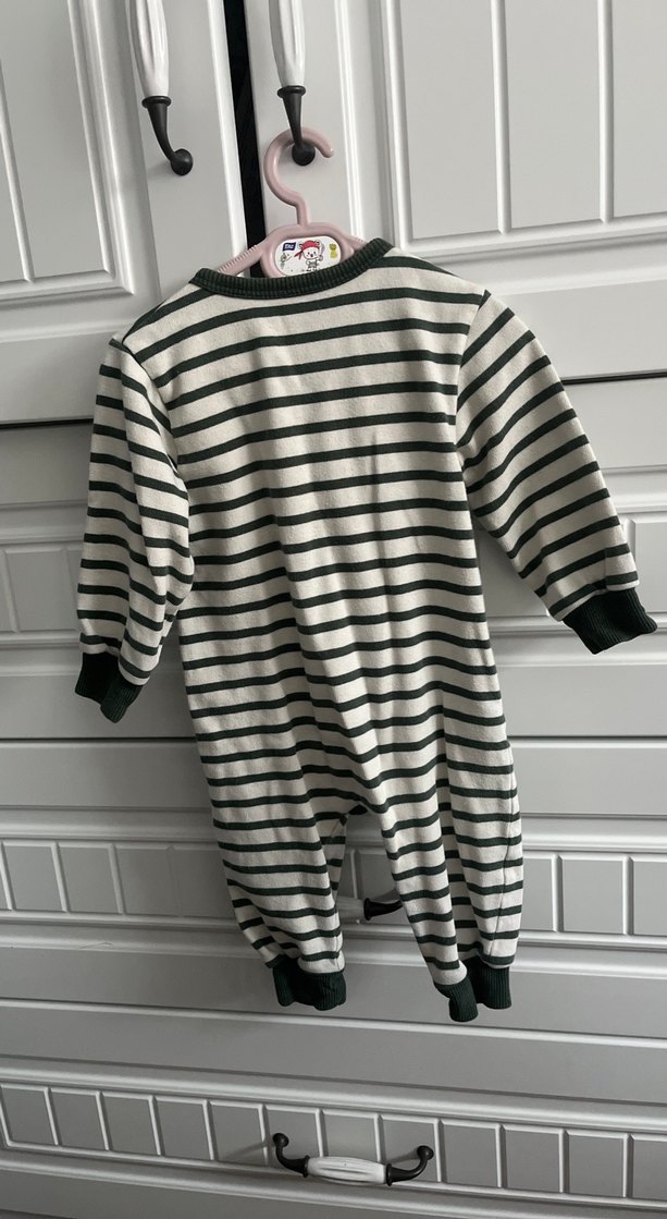 Cigit Düğmeli, Uzun Kollu Yeşil Çizgili Bebek Tulumu - Görsel 3