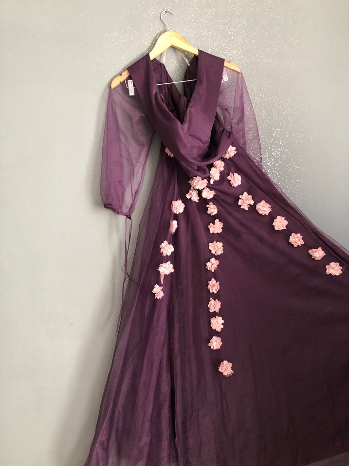 Mor Çiçek Desenli Uzun Bohem Kadın Elbise - Görsel 2