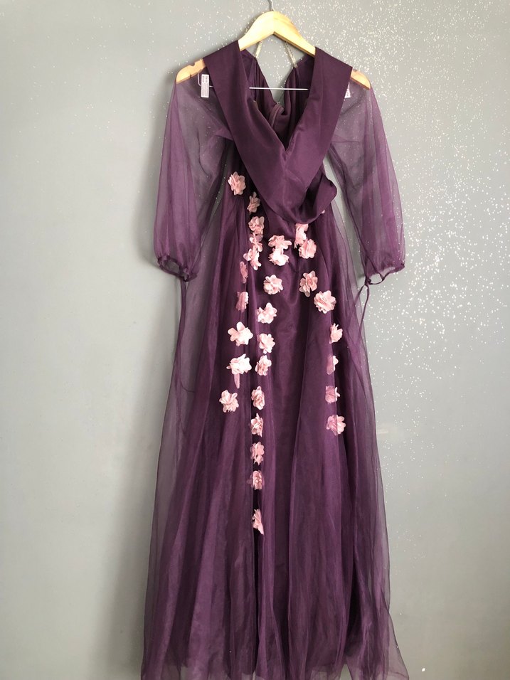 Mor Çiçek Desenli Uzun Bohem Kadın Elbise - Görsel 4