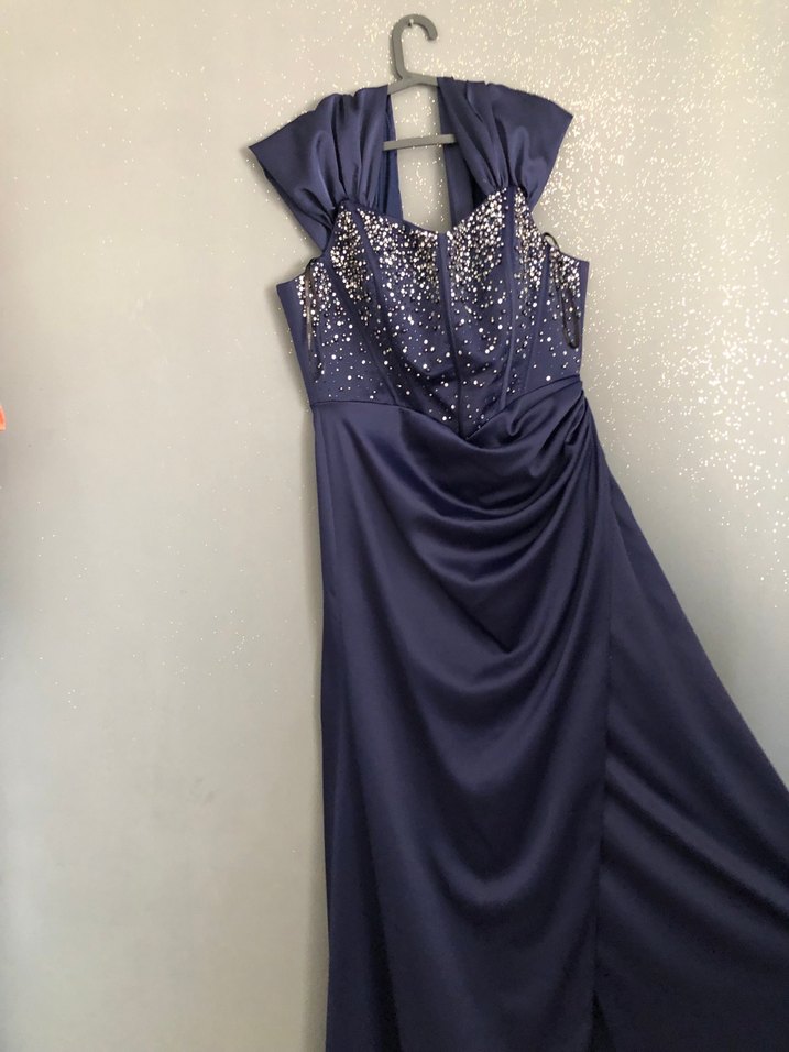 Lacivert Drapeli Uzun Abiye Elbise (Seyran) - Görsel 2