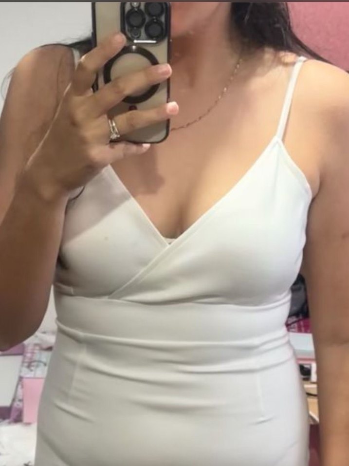 Beyaz Asimetrik İnce Askılı İncili Nikah Elbisesi - Görsel 4