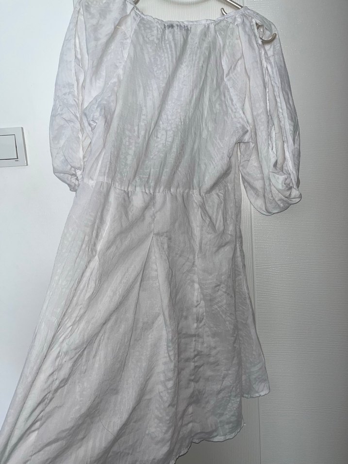 Beyaz Transparan Düğmeli Kadın Yazlık Elbise - Görsel 3