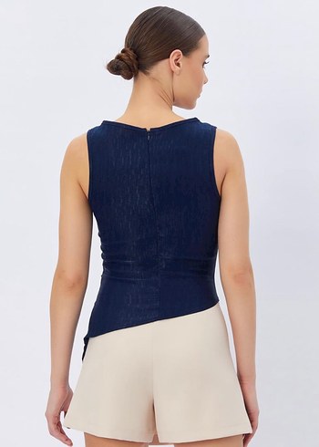 Kadın Lacivert asimetrik bluz - Görsel 2