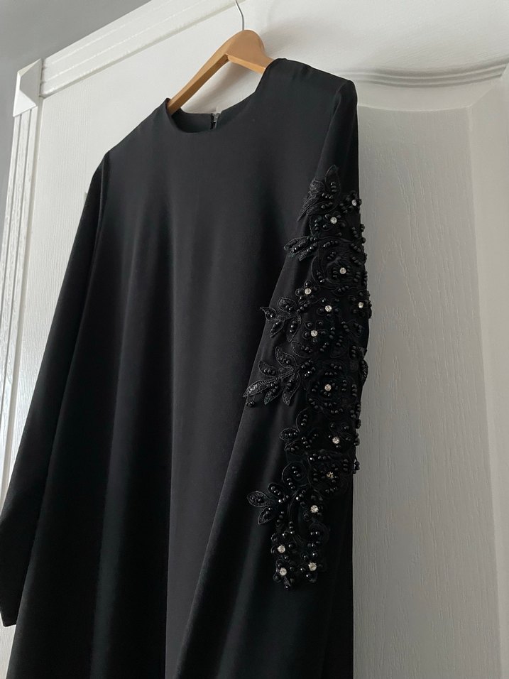 Uzun Kollu Siyah Gotik Uzun Abiye Elbise - Görsel 2