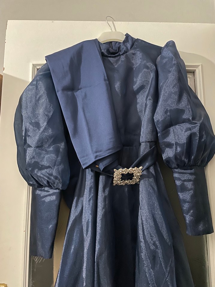 Lacivert Vintage Uzun Kadın Elbise - Görsel 2