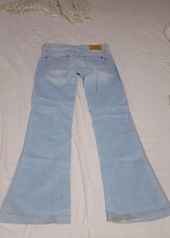 Mango Düğmeli Mavi Midi Denim Bol Kesim Kadın Pantolon