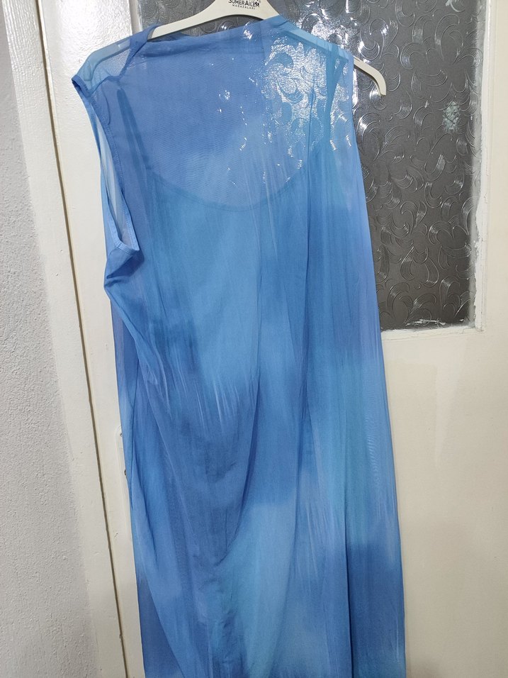 Mavi  Desenli Uzun Kadın Elbise - Görsel 2