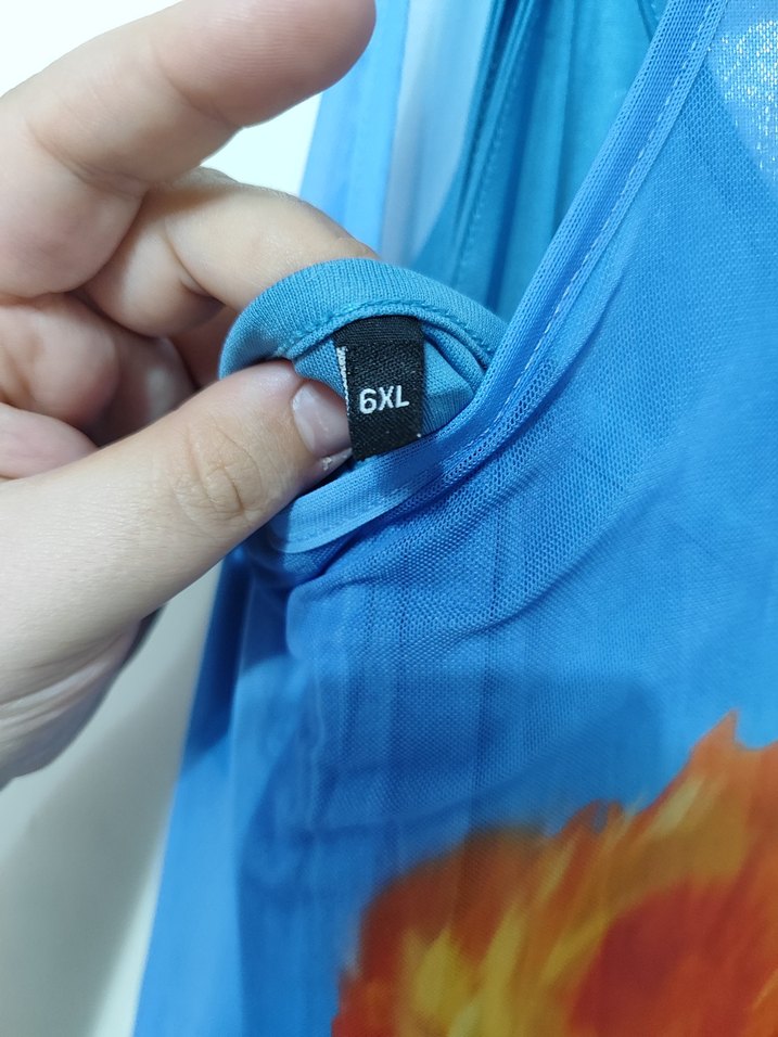 Mavi  Desenli Uzun Kadın Elbise - Görsel 3