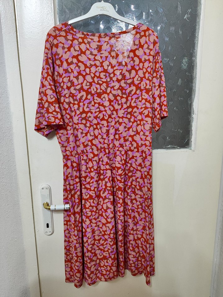 Renkli Bohem V Yaka diz üstü Elbise - Görsel 2