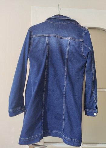 Düğmeli Mavi Midi Denim Ceket - Görsel 3