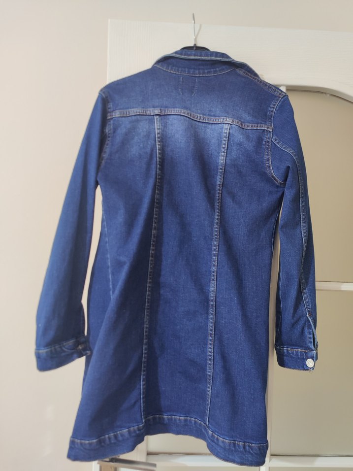 Düğmeli Mavi Midi Denim Ceket - Görsel 3