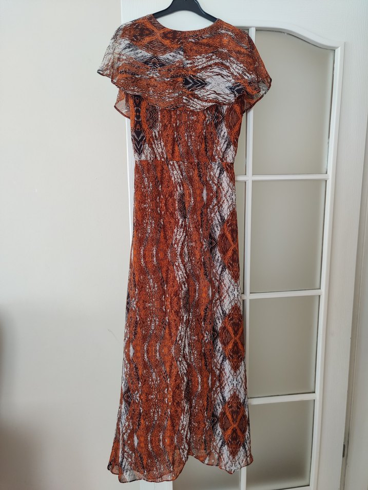 turuncu Desenli Bohem Uzun Elbise - Görsel 3