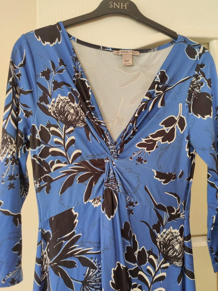 Mavi Çiçek Desenli Uzun Hamile Elbisesi - Görsel 2