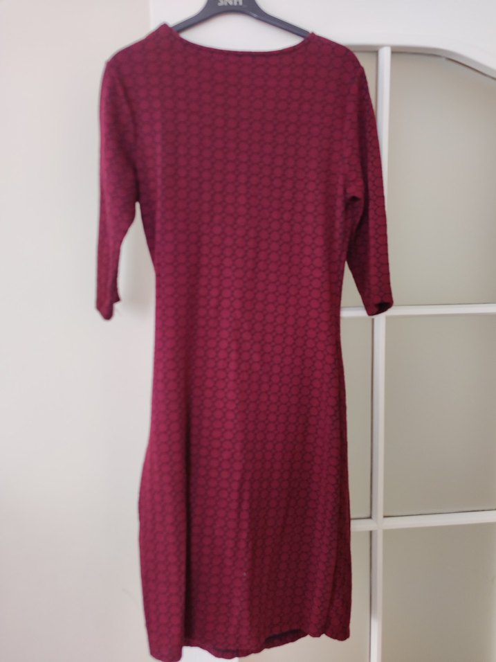 Bordo Drapeli Uzun Kollu Kadın Triko Elbise - Görsel 3