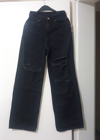Siyah Kadın Bol Kesim Midi Denim Jean