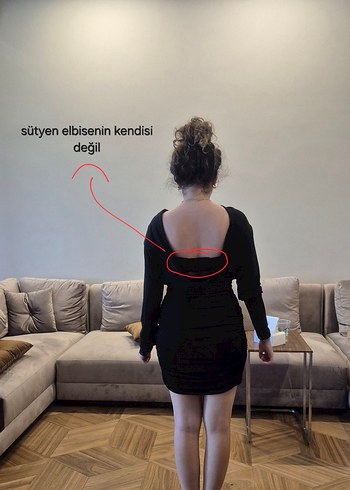 m Beden Siyah sırt dekolteli midi elbise İPEKYOL