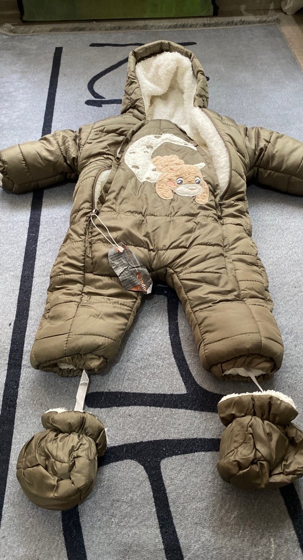 Kahverengi Kürklü Bebek Tulumu Kapüşonlu - Görsel 2