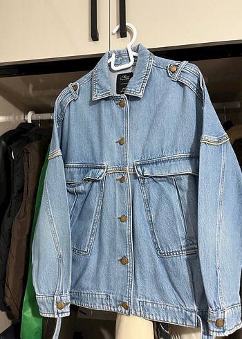 m Beden Düğmeli Açık Mavi Kadın Denim Ceket