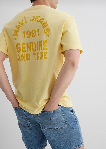 Sarı Denim Kısa Kollu Oversize Tişört - Görsel 2