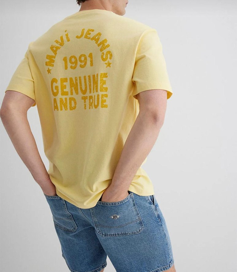 Sarı Denim Kısa Kollu Oversize Tişört - Görsel 2