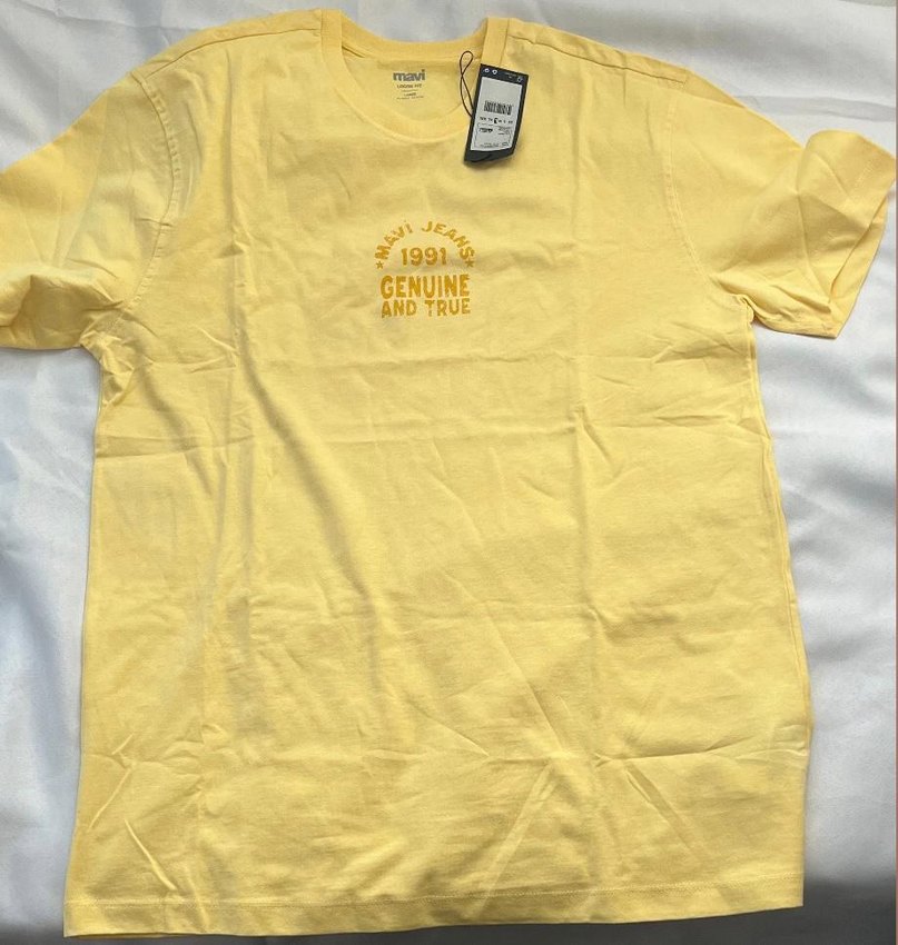 Sarı Denim Kısa Kollu Oversize Tişört - Görsel 3