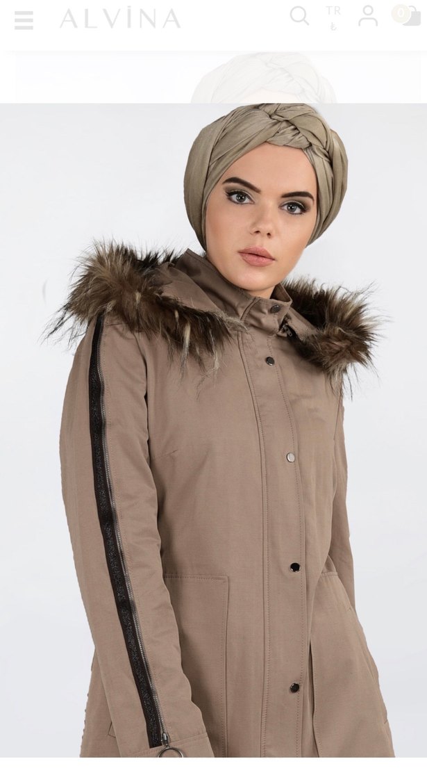 Kürklü Kapüşonlu Bej Kaban-parka - Görsel 5