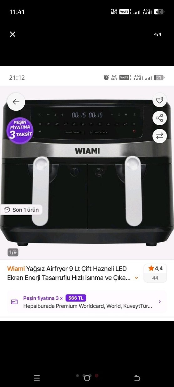 WIAMI Çift Sepetli 9L Hava Fritözü - Görsel 3